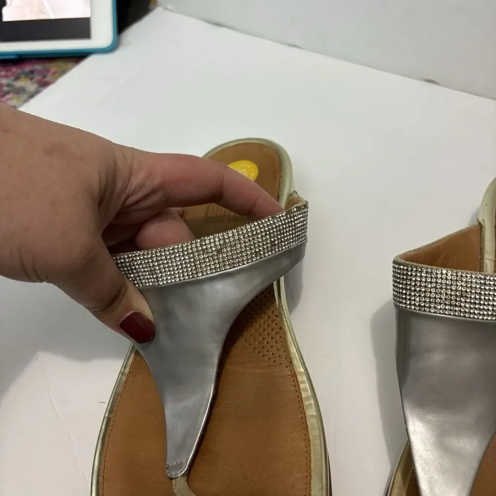 FitFlop Banda Micro-Crystal Sandals Silver Gold Wedge Women’s Size 11 Comfort